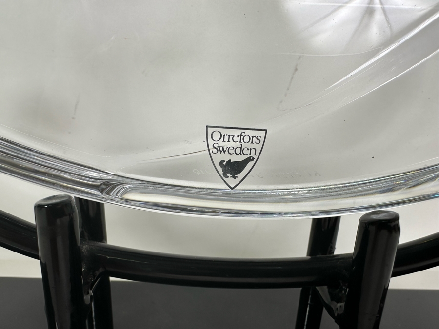 Vintage Signed Orrefors Sweden Martti Rytkonen Glass Sculpture Earth, Moon & Stars With Black Metal Stand 13'W X 15'H [Photo 6]