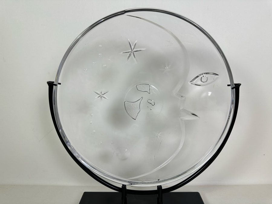 Vintage Signed Orrefors Sweden Martti Rytkonen Glass Sculpture Earth, Moon & Stars With Black Metal Stand 13'W X 15'H [Photo 5]