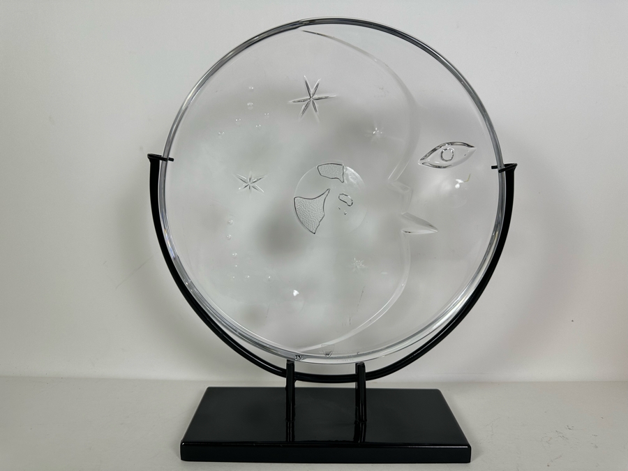 Vintage Signed Orrefors Sweden Martti Rytkonen Glass Sculpture Earth, Moon & Stars With Black Metal Stand 13'W X 15'H [Photo 3]