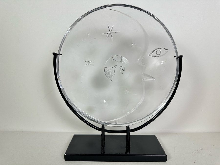 Vintage Signed Orrefors Sweden Martti Rytkonen Glass Sculpture Earth, Moon & Stars With Black Metal Stand 13'W X 15'H [Photo 4]