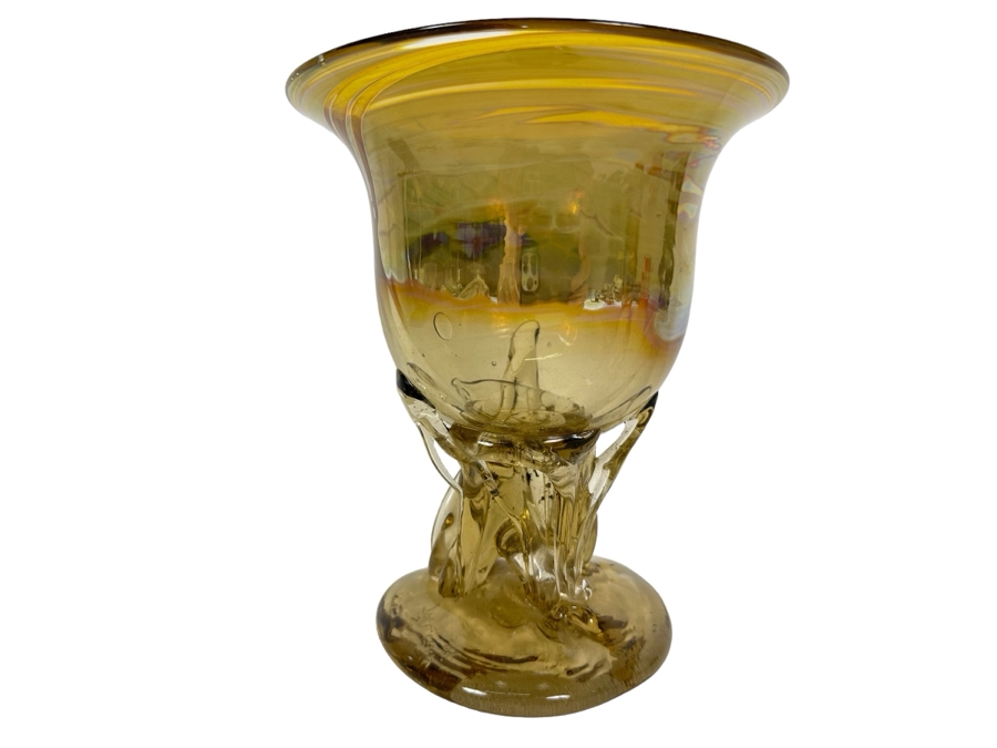 Signed Talitha Art Glass Vase 7'H