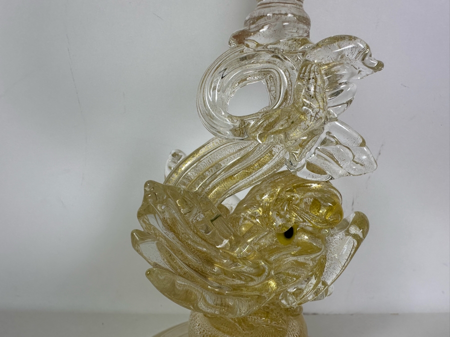 Large Salviati Venetian Murano Glass Gold Fleck Dolphin Goblet Vase Bowl 13'H [Photo 5]