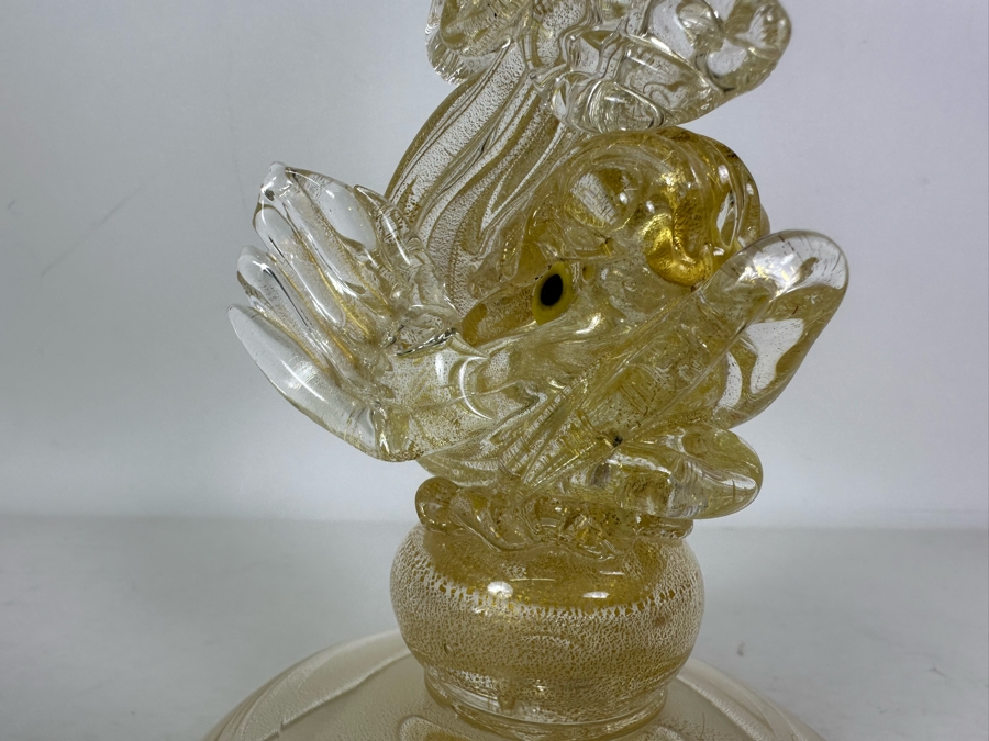 Large Salviati Venetian Murano Glass Gold Fleck Dolphin Goblet Vase Bowl 13'H [Photo 7]