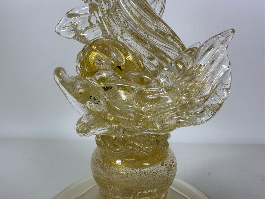 Large Salviati Venetian Murano Glass Gold Fleck Dolphin Goblet Vase Bowl 13'H [Photo 8]