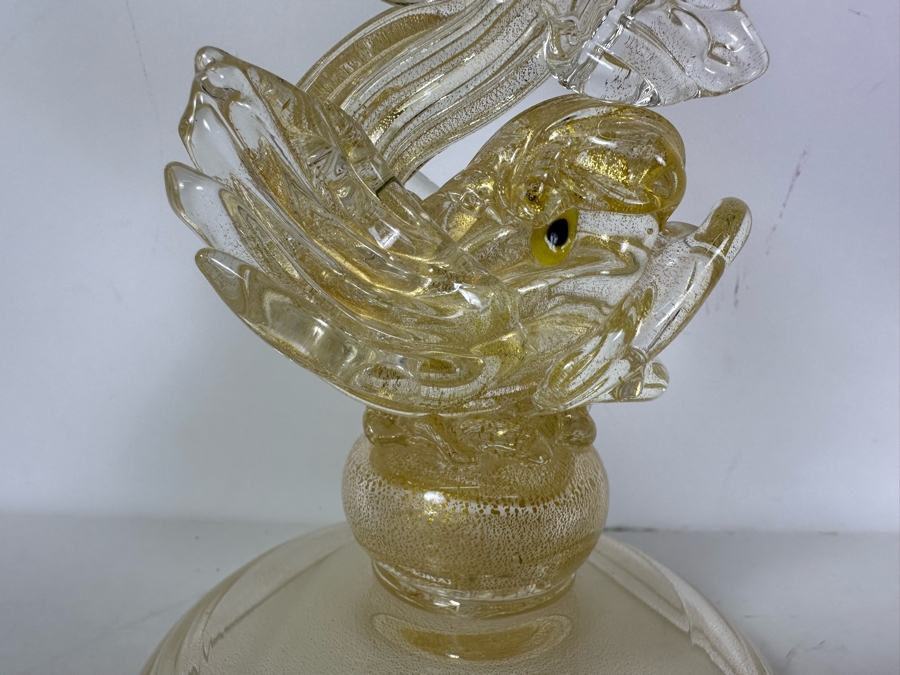 Large Salviati Venetian Murano Glass Gold Fleck Dolphin Goblet Vase Bowl 13'H [Photo 4]