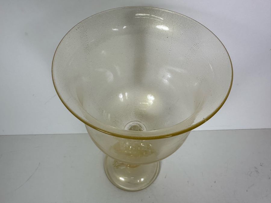 Large Salviati Venetian Murano Glass Gold Fleck Dolphin Goblet Vase Bowl 13'H [Photo 6]