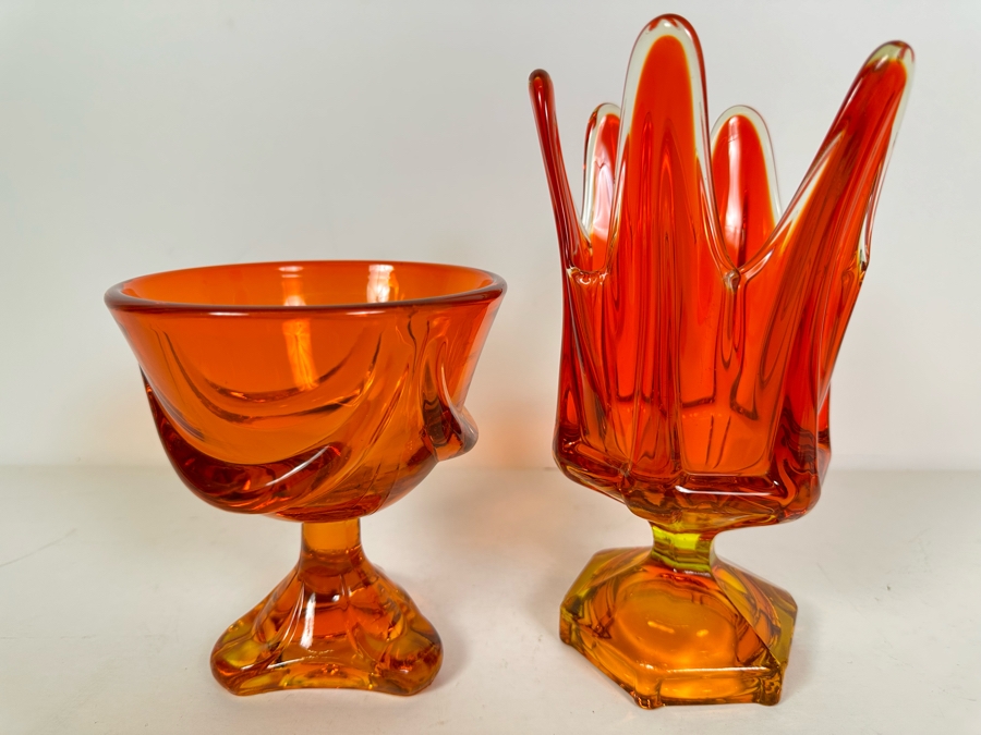 Vintage Viking Glass Swung Vase 9.5'H (R) And Vintage Viking Glass Footed Bowl 6H [Photo 2]