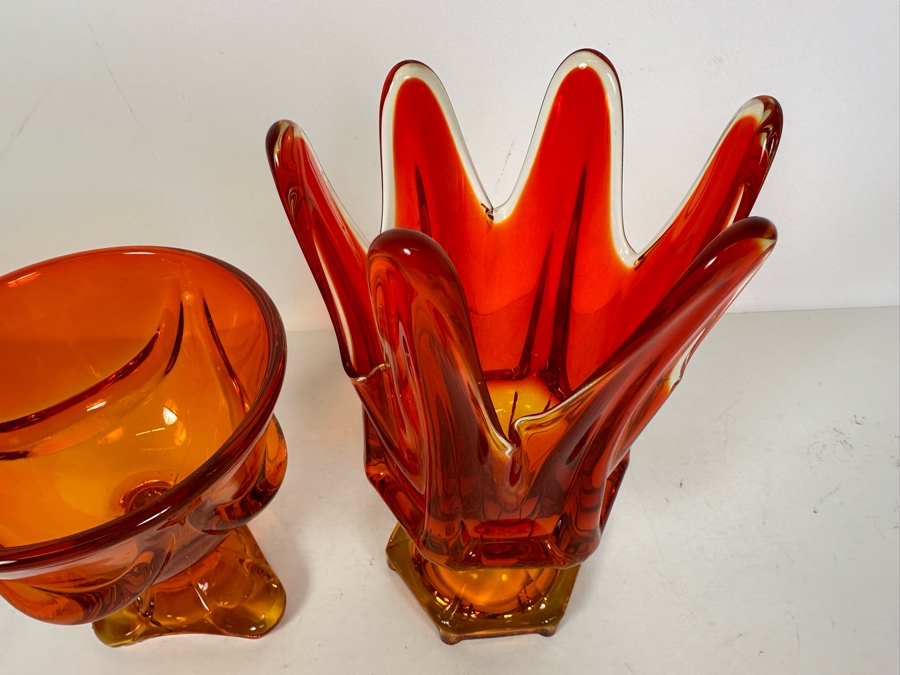 Vintage Viking Glass Swung Vase 9.5'H (R) And Vintage Viking Glass Footed Bowl 6H [Photo 6]