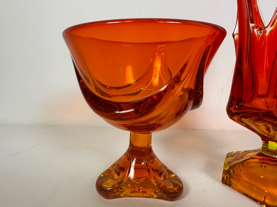 Vintage Viking Glass Swung Vase 9.5'H (R) And Vintage Viking Glass Footed Bowl 6H [Photo 4]