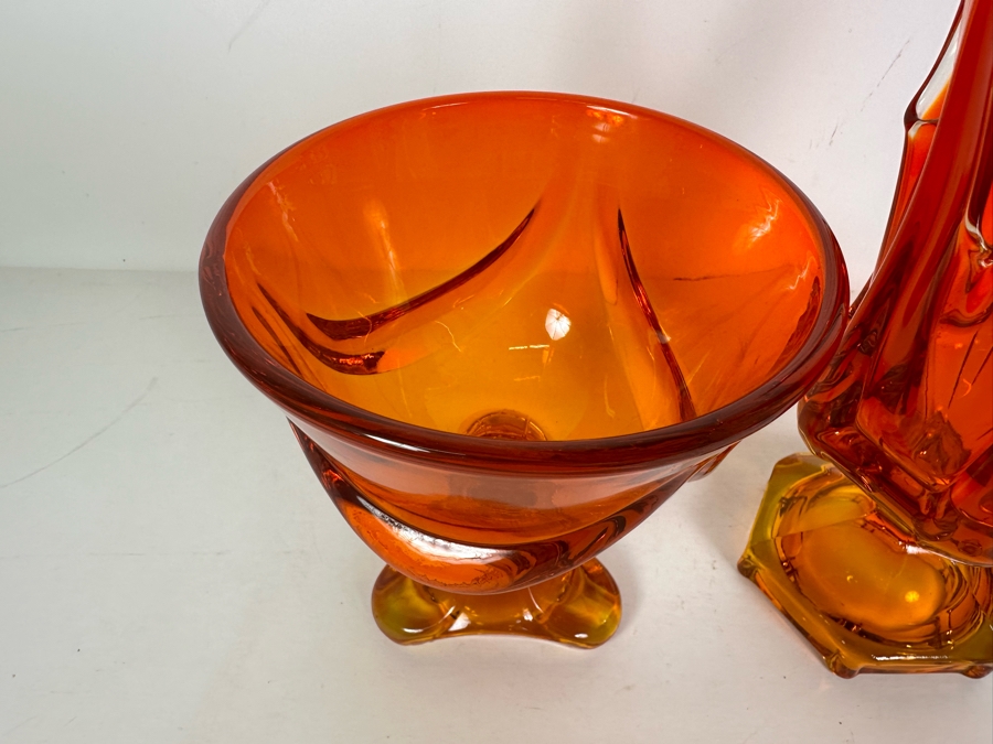 Vintage Viking Glass Swung Vase 9.5'H (R) And Vintage Viking Glass Footed Bowl 6H [Photo 5]