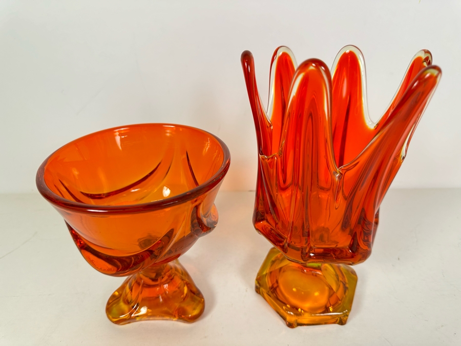 Vintage Viking Glass Swung Vase 9.5'H (R) And Vintage Viking Glass Footed Bowl 6H [Photo 3]