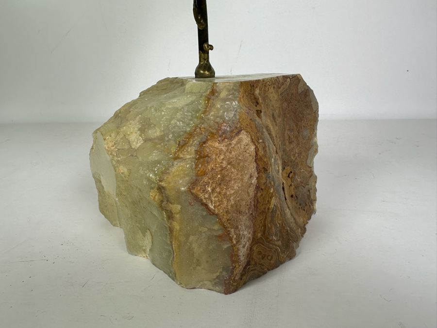 Impressive Handmade Metal Owl On A Branch Sculpture With Agate Base 21'W X 20'H [Photo 6]