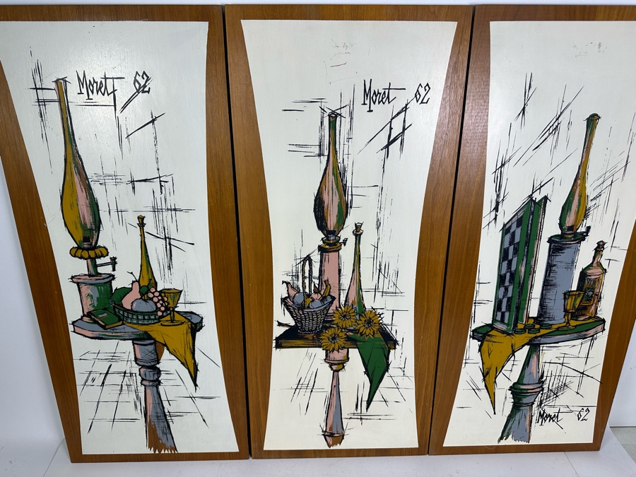(3) Vintage 1962 Moret Still Life Prints On Wooden Wall Plaques By The Illinois Moulding Co 13.5'W X 32'H [Photo 6]