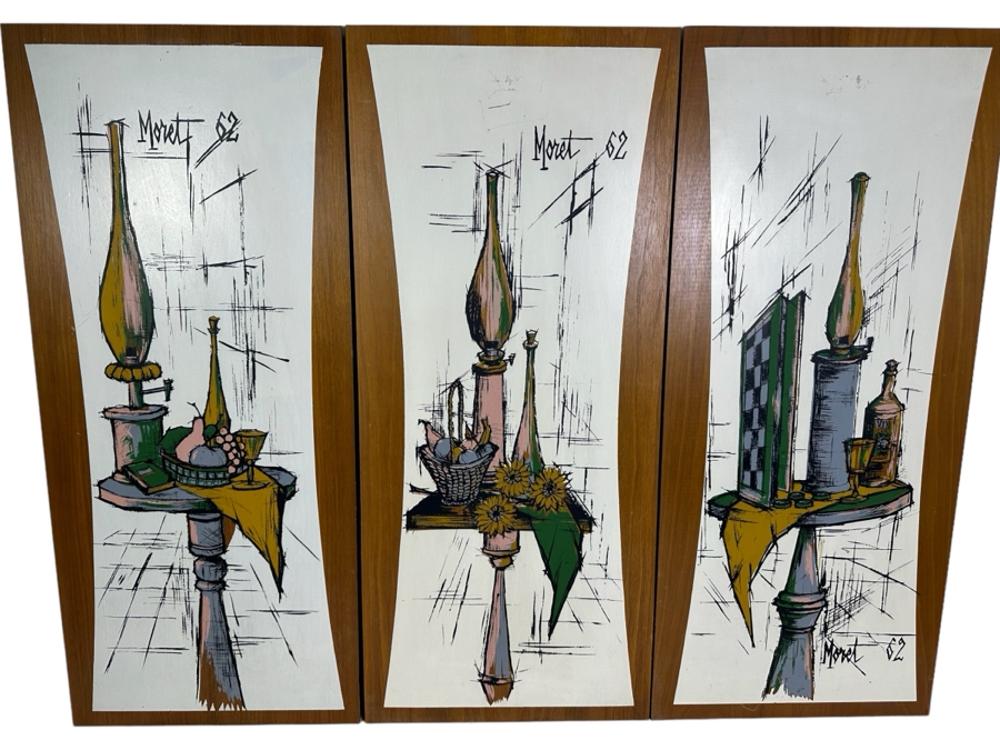 (3) Vintage 1962 Moret Still Life Prints On Wooden Wall Plaques By The Illinois Moulding Co 13.5'W X 32'H [Photo 2]