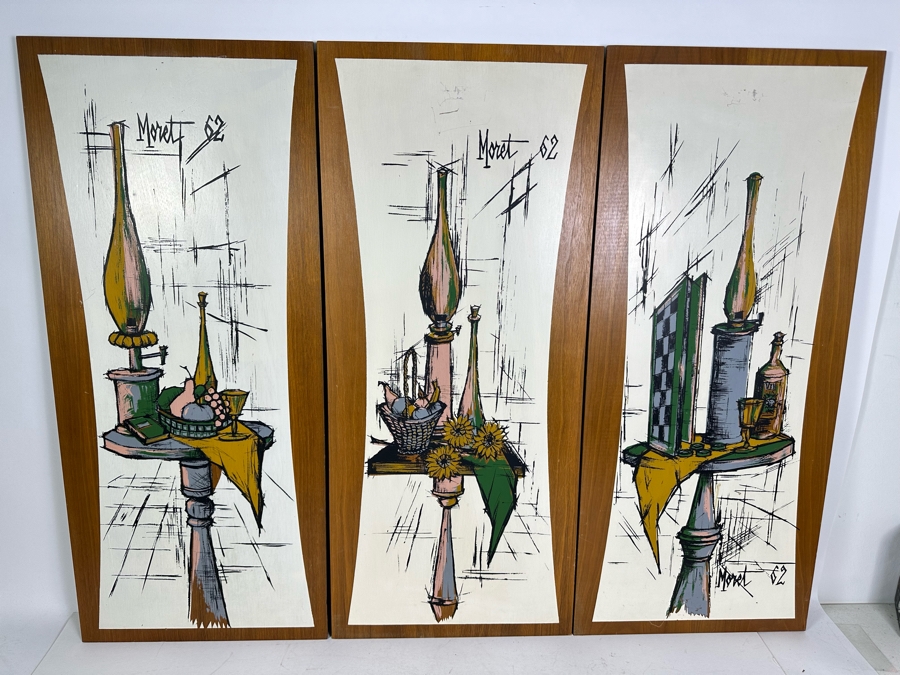 (3) Vintage 1962 Moret Still Life Prints On Wooden Wall Plaques By The Illinois Moulding Co 13.5'W X 32'H [Photo 3]