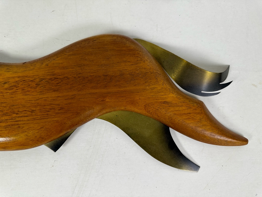 Pair Of Vintage MCM Wood & Brass Sculptural Horses Wall Decor 19'W X 8'H [Photo 4]