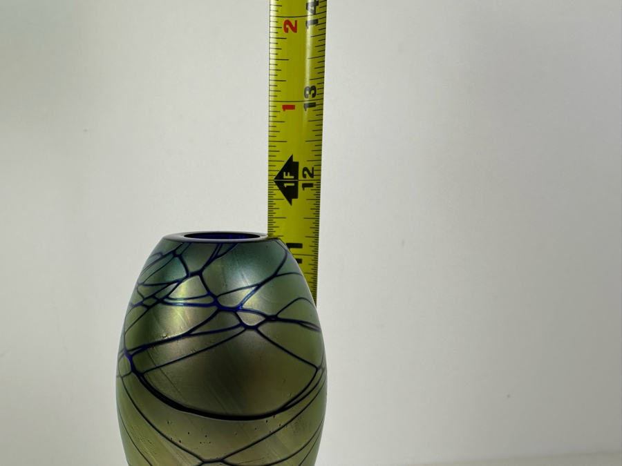 Vintage 1989 Signed Steven Maslach Iridescent Art Glass Bud Vase 11'H