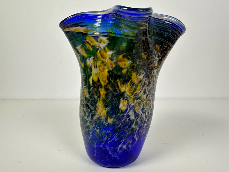 Vintage 2000 Signed MNL Art Glass Vase 7.5'H [Photo 2]