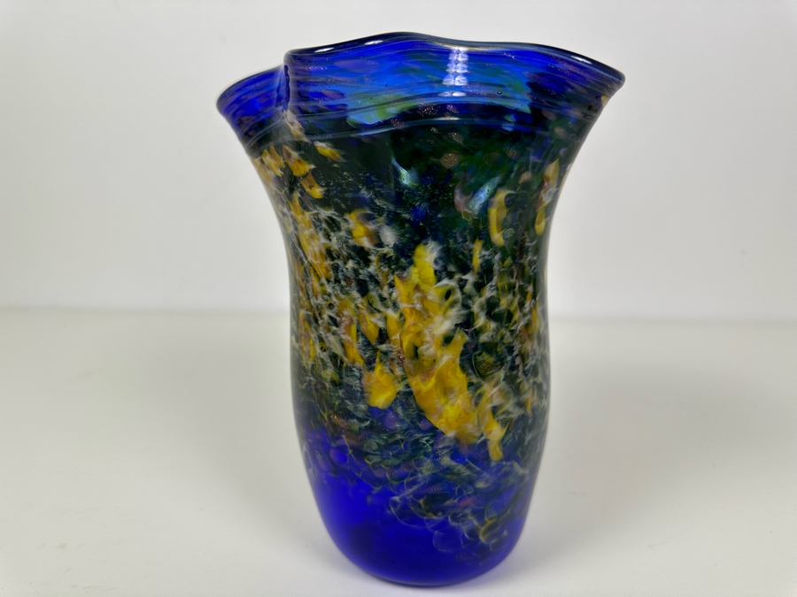 Vintage 2000 Signed MNL Art Glass Vase 7.5'H [Photo 3]