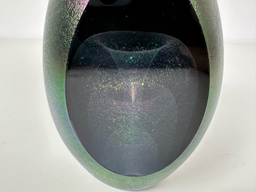 Vintage 1991 Robert Eickholt Fountain Iridescent Art Glass Egg Paperweight 6.5'H [Photo 3]
