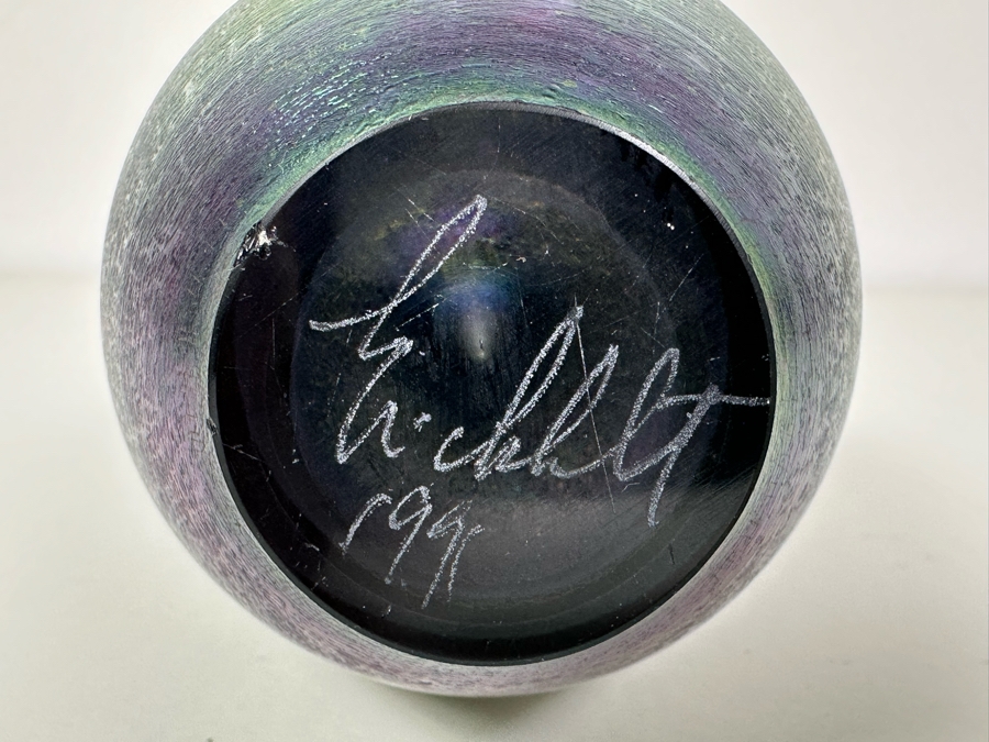 Vintage 1991 Robert Eickholt Fountain Iridescent Art Glass Egg Paperweight 6.5'H [Photo 5]