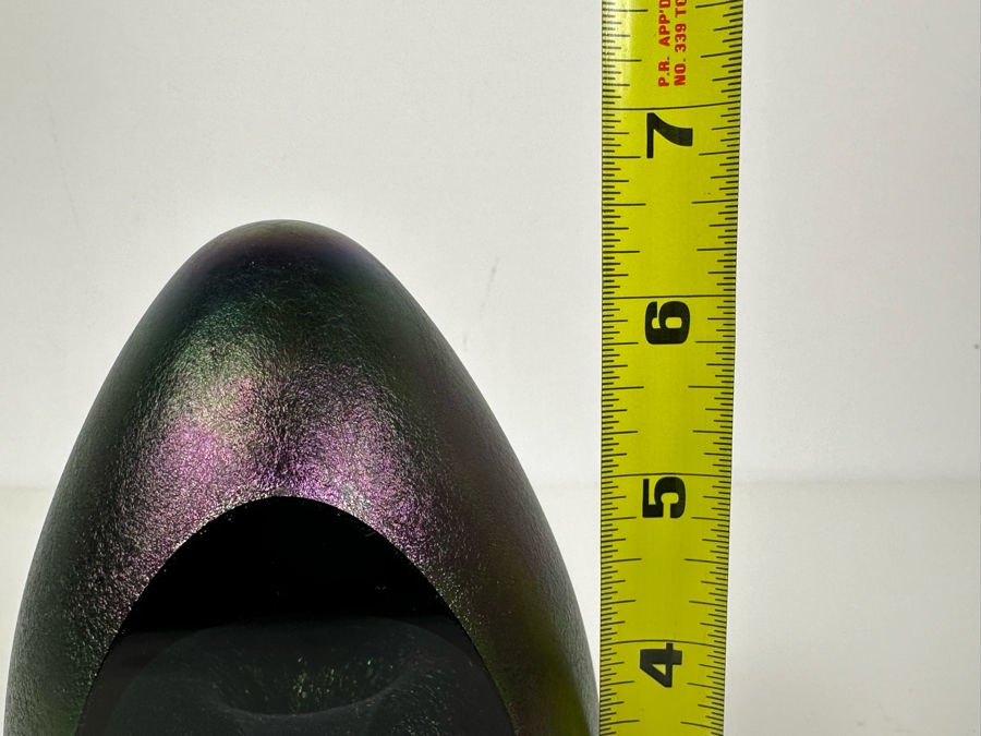 Vintage 1991 Robert Eickholt Fountain Iridescent Art Glass Egg Paperweight 6.5'H [Photo 6]