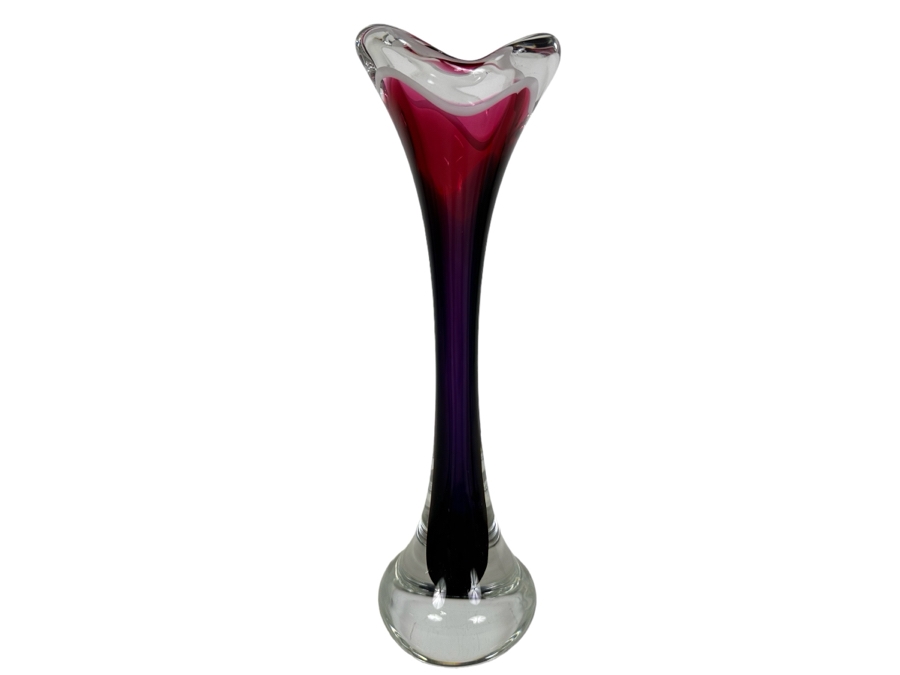 Vintage 1967 MCM Signed Flygsfors Swedish Art Glass Vase 12.5'H