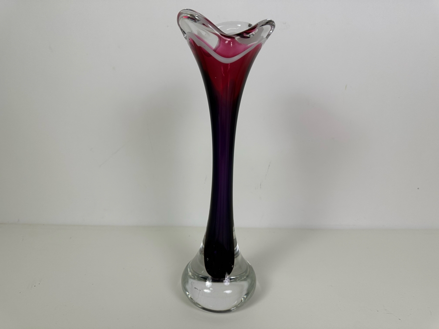 Vintage 1967 MCM Signed Flygsfors Swedish Art Glass Vase 12.5'H [Photo 4]