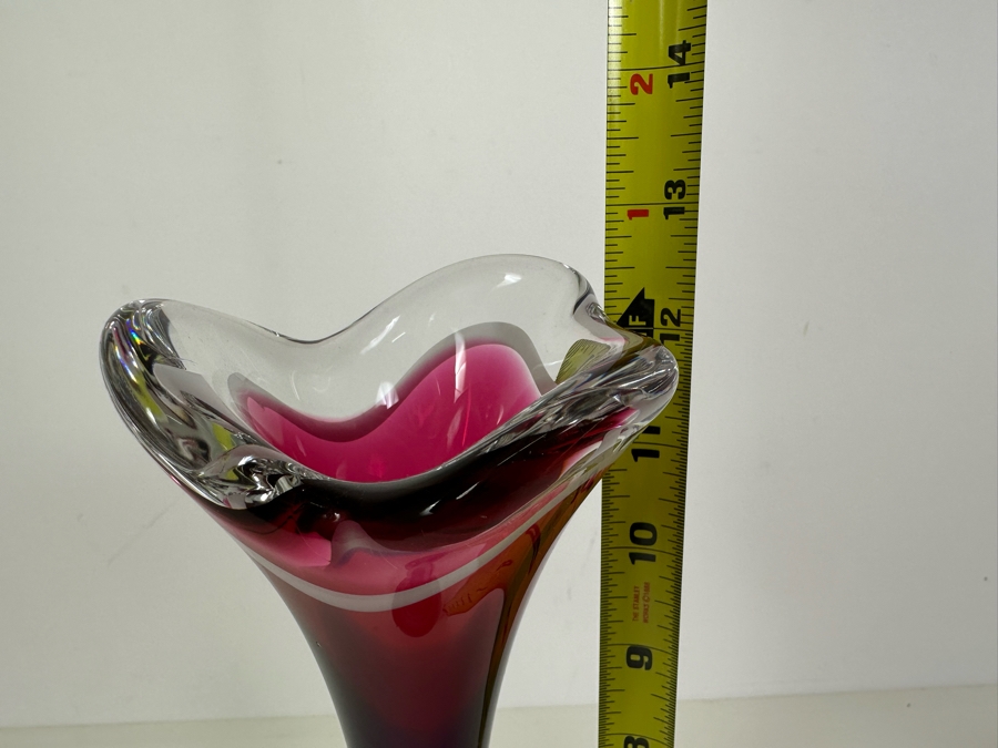 Vintage 1967 MCM Signed Flygsfors Swedish Art Glass Vase 12.5'H [Photo 12]