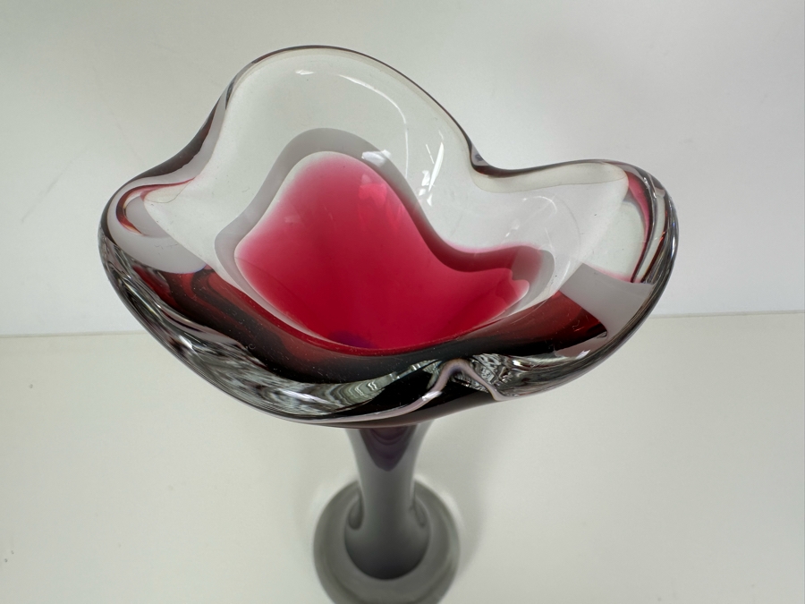 Vintage 1967 MCM Signed Flygsfors Swedish Art Glass Vase 12.5'H [Photo 3]