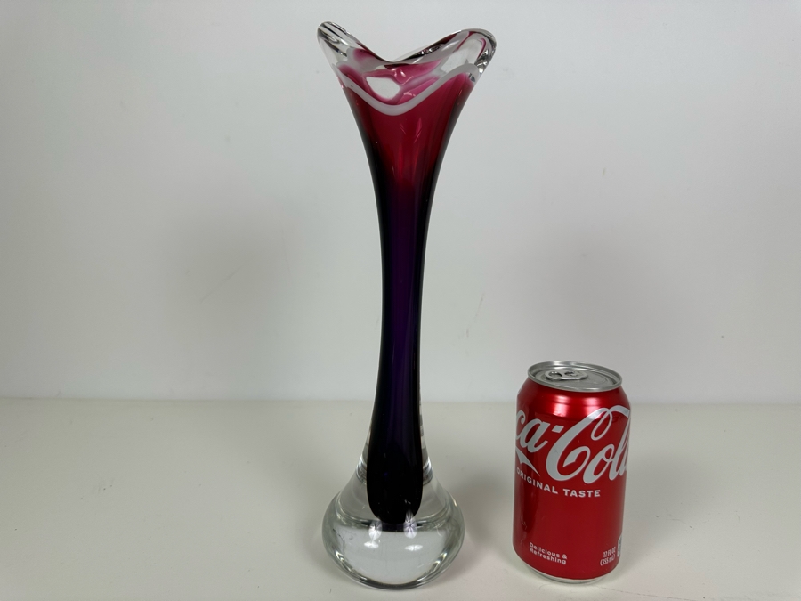 Vintage 1967 MCM Signed Flygsfors Swedish Art Glass Vase 12.5'H [Photo 2]