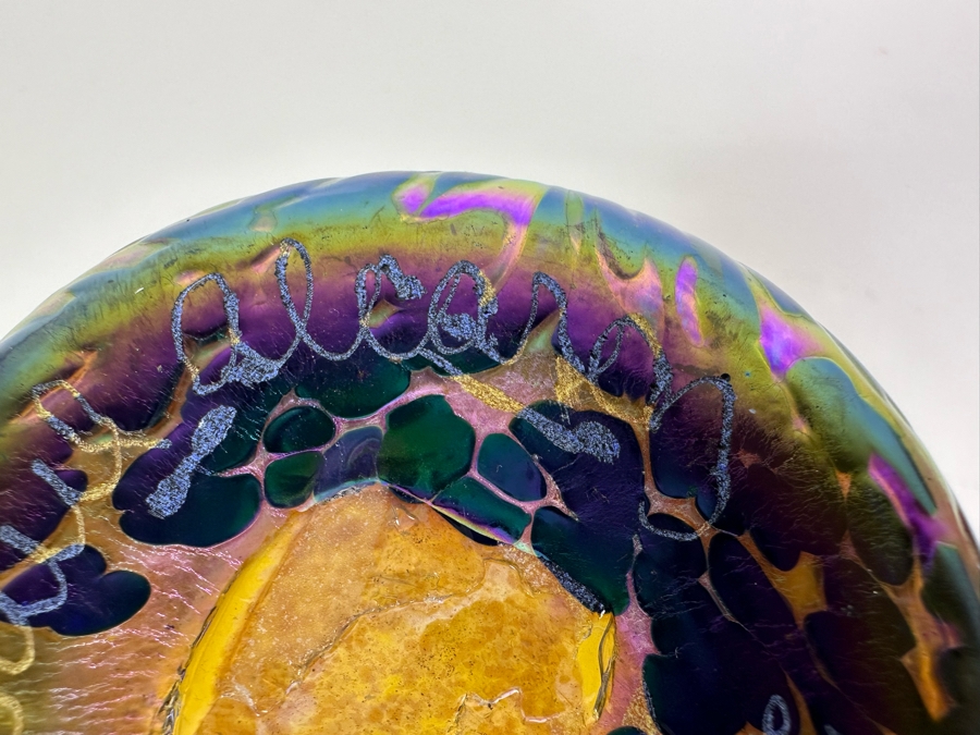 Vintage Signed Saul Alcarez Santa Barbara Art Glass Iridescent Cup With Wave Design 4.75'H [Photo 8]