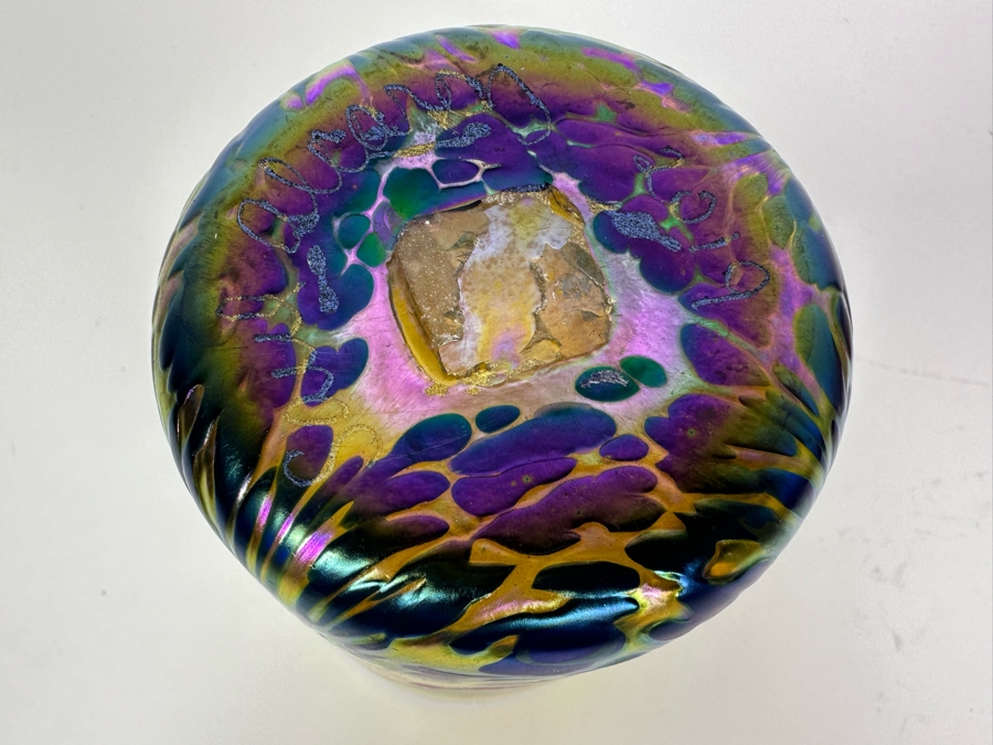 Vintage Signed Saul Alcarez Santa Barbara Art Glass Iridescent Cup With Wave Design 4.75'H [Photo 5]