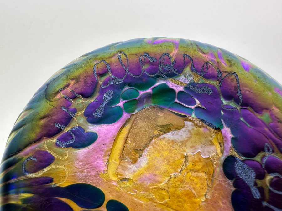 Vintage Signed Saul Alcarez Santa Barbara Art Glass Iridescent Cup With Wave Design 4.75'H [Photo 6]