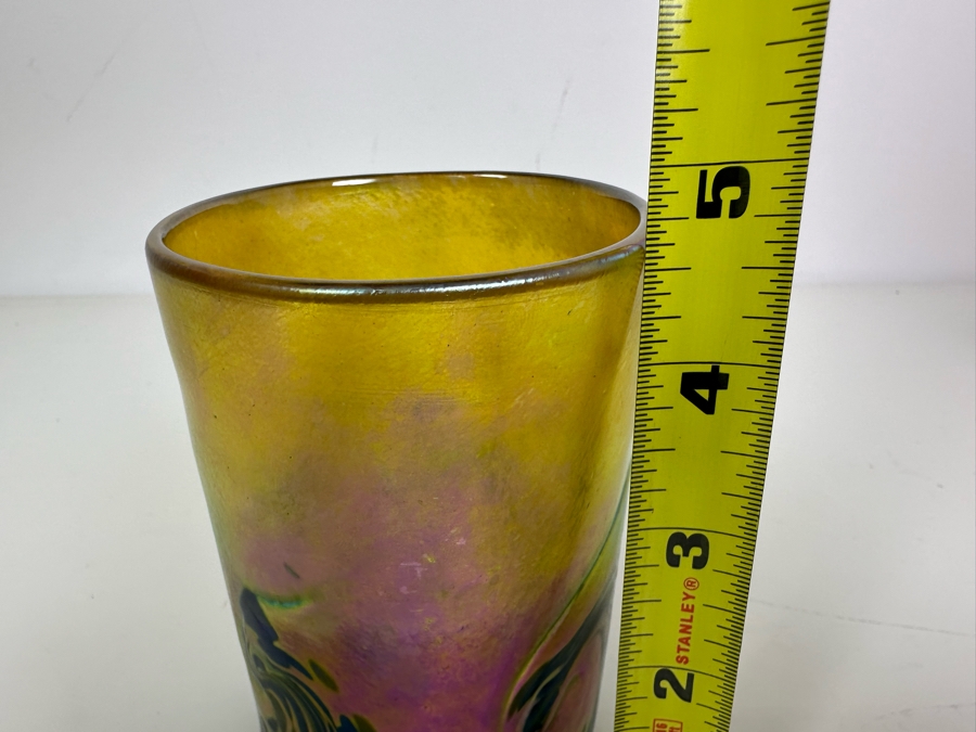 Vintage Signed Saul Alcarez Santa Barbara Art Glass Iridescent Cup With Wave Design 4.75'H [Photo 10]