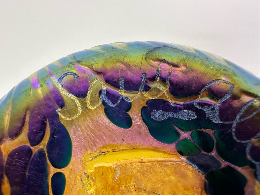 Vintage Signed Saul Alcarez Santa Barbara Art Glass Iridescent Cup With Wave Design 4.75'H [Photo 7]