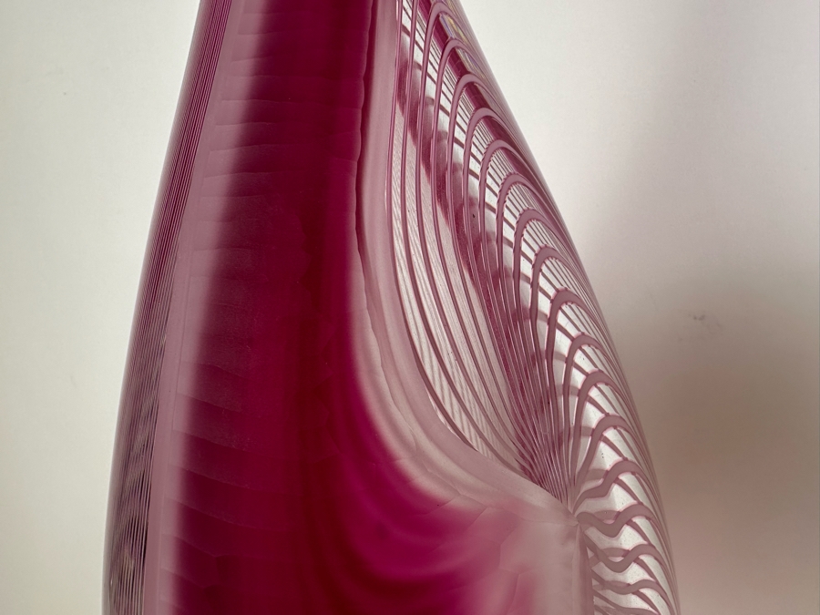 Stunning Large Massimiliano Schiavon Etched Murano Art Glass Vase With Pink Tones Signed 1/1 24'H [Photo 4]