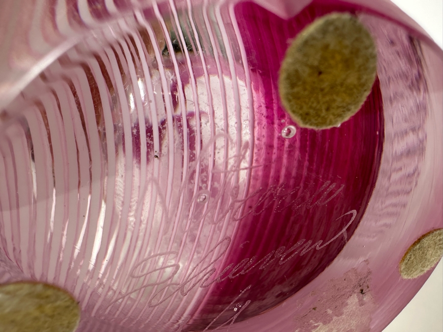 Stunning Large Massimiliano Schiavon Etched Murano Art Glass Vase With Pink Tones Signed 1/1 24'H [Photo 13]