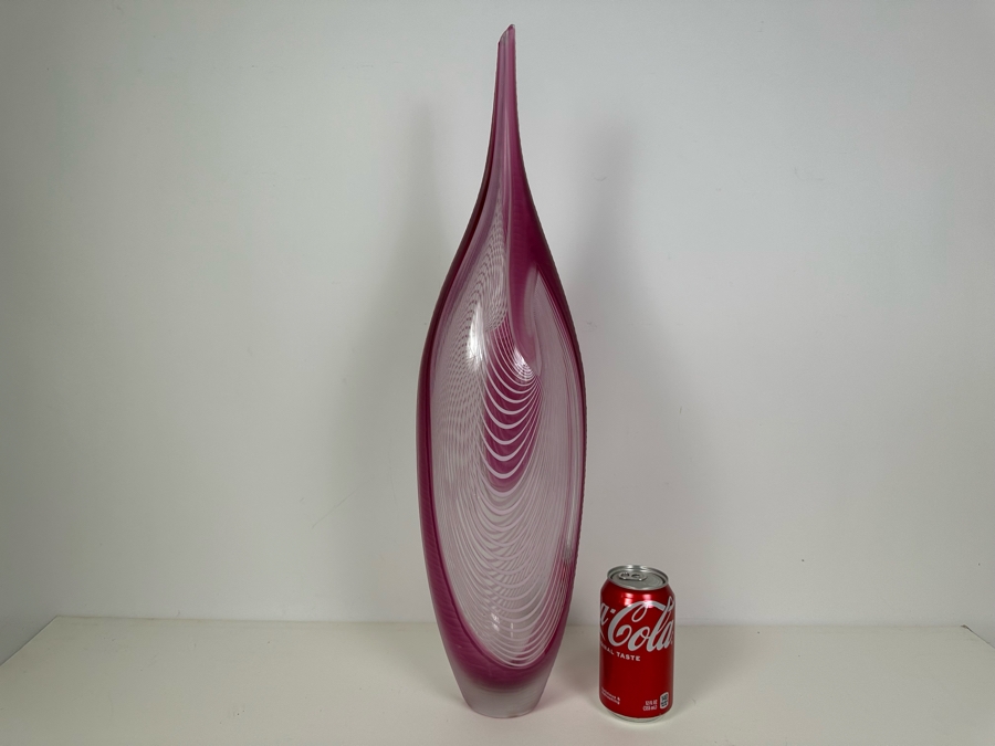Stunning Large Massimiliano Schiavon Etched Murano Art Glass Vase With Pink Tones Signed 1/1 24'H [Photo 9]