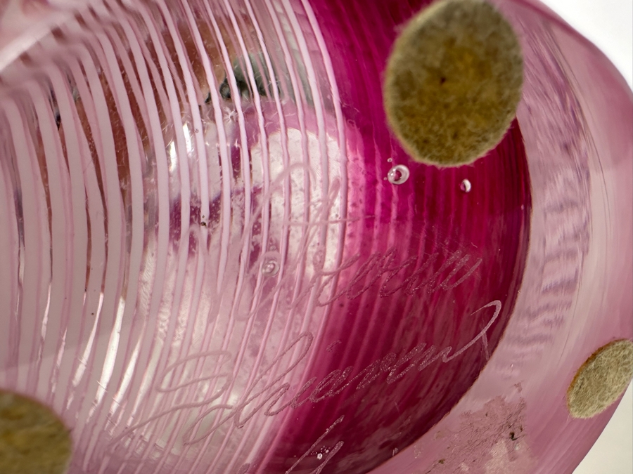 Stunning Large Massimiliano Schiavon Etched Murano Art Glass Vase With Pink Tones Signed 1/1 24'H [Photo 12]
