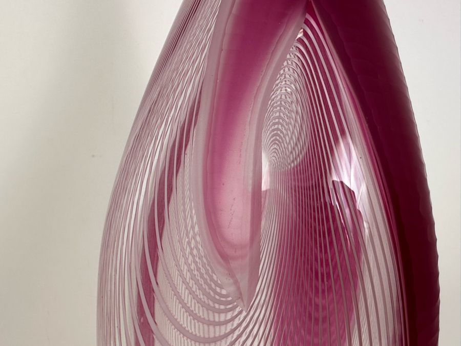 Stunning Large Massimiliano Schiavon Etched Murano Art Glass Vase With Pink Tones Signed 1/1 24'H [Photo 7]
