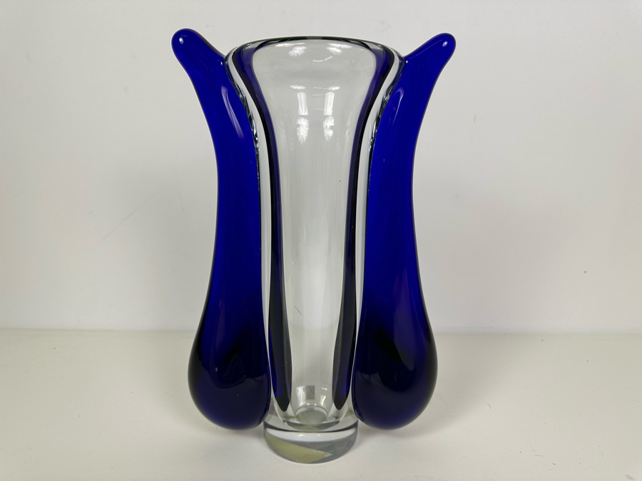 Svoboda Karlov Sculptural Art Glass Vase Made In Czech Republic 11.5'H