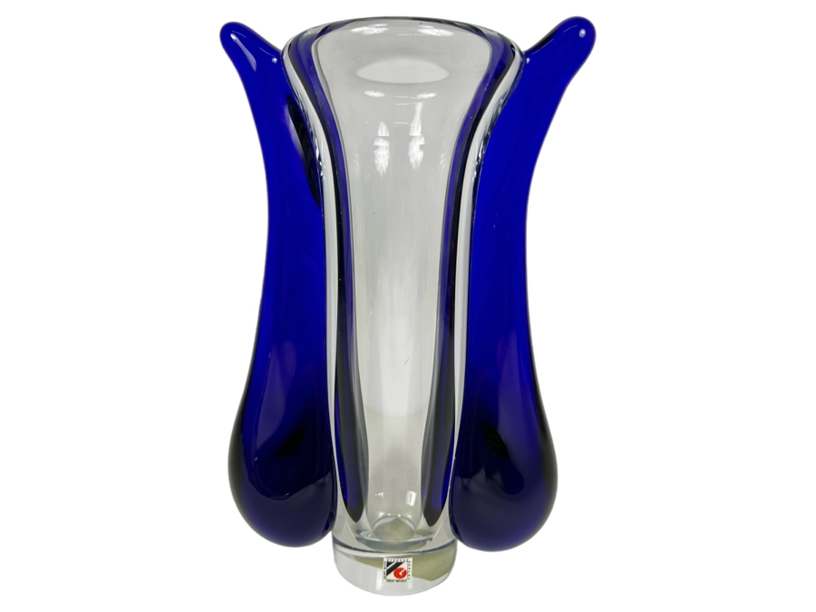 Svoboda Karlov Sculptural Art Glass Vase Made In Czech Republic 11.5'H