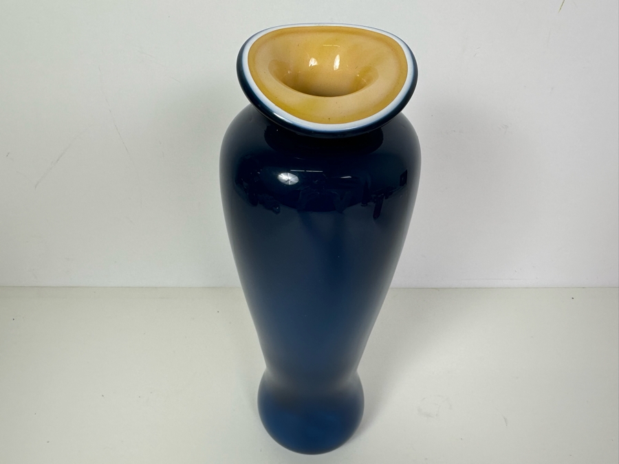 Signed REID - Cased Blue Art Glass Vase 10'H [Photo 3]