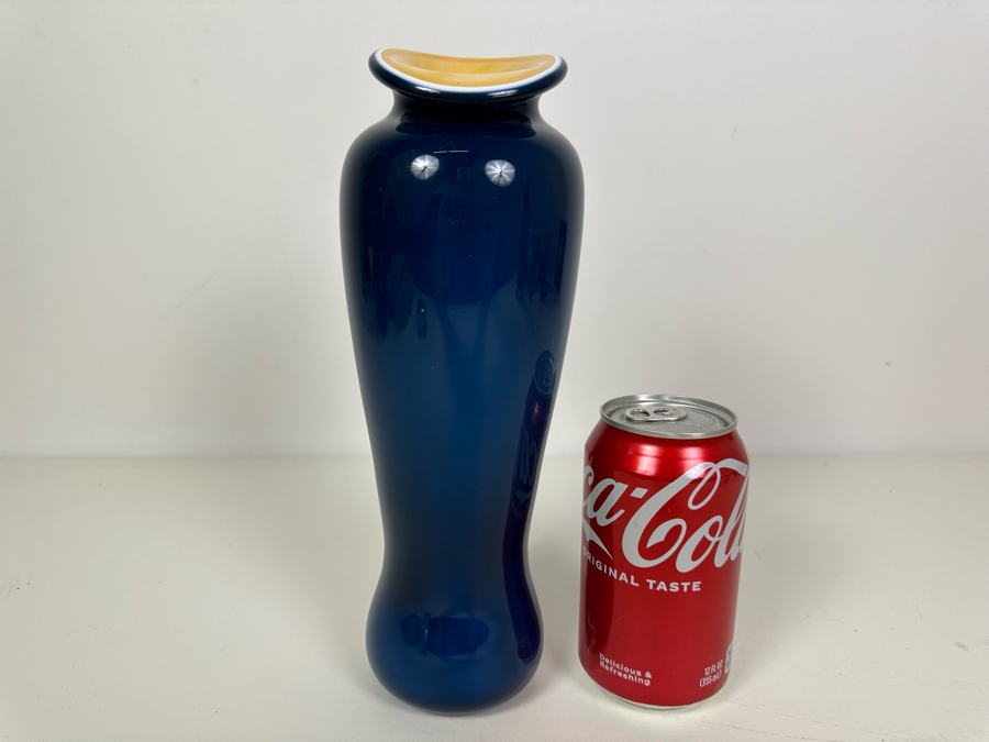 Signed REID - Cased Blue Art Glass Vase 10'H [Photo 2]