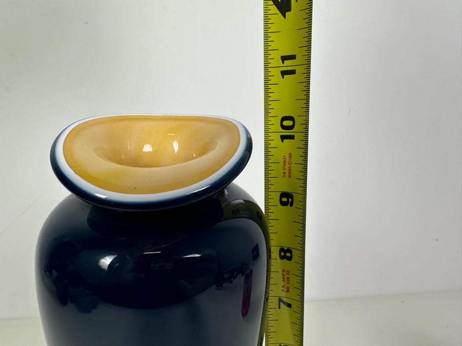 Signed REID - Cased Blue Art Glass Vase 10'H [Photo 7]