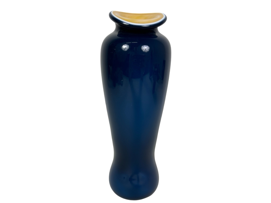 Signed REID - Cased Blue Art Glass Vase 10'H [Photo 1]