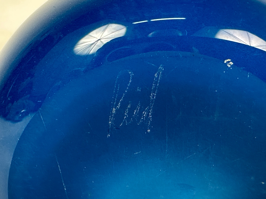 Signed REID - Cased Blue Art Glass Vase 10'H [Photo 6]