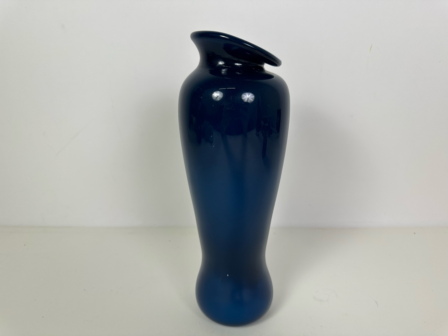 Signed REID - Cased Blue Art Glass Vase 10'H [Photo 4]