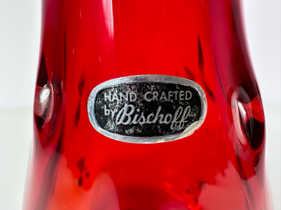 Vintage MCM Bischoff Red Pinched Glass Vase 12.5'H [Photo 2]